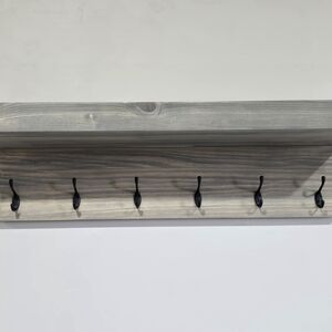 Rustic Gray Wall-Mounted Coat Rack with Black Hooks